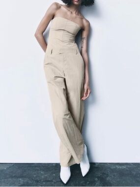 Zara Strapless Beige Jumpsuit